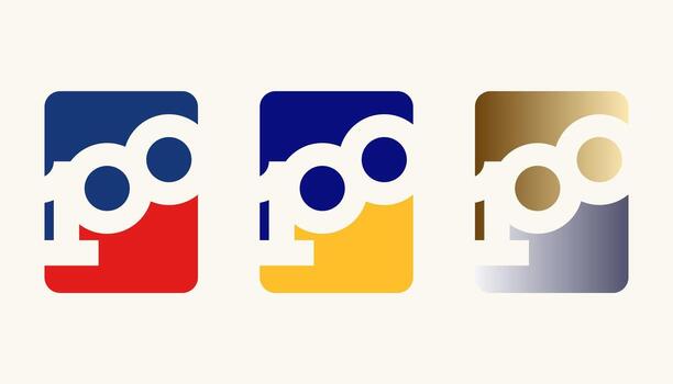 Collection of Card Design Number Anniversary 100th, 100th Happy Anniversary with Rectangle or Square shape in multiple colour variation. vector