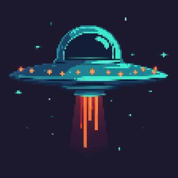 Retro pixel art illustration of a flying saucer. Perfect for game development, sci-fi projects, or space themed designs. vector