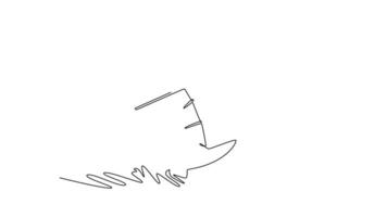 Animated self drawing of continuous line draw back view of sportsman windsurfing on a large wave. Athletic skill, balance, control, energetic power of wind and ocean. Full length single line animation video
