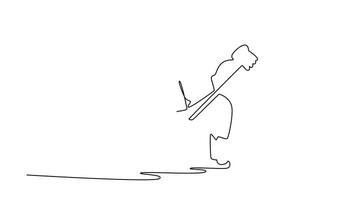 animerad själv teckning av kontinuerlig linje dra ung attraktiv man skridskoåkning, representerar rörlighet, balans, kraft, skicklighet, och graciös rörelse av is hockey spelare. full längd enda linje animering video