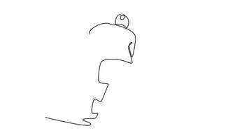 Animated self drawing of continuous line draw male ice hockey player from behind in ready stance with his stick. Symbolizing poised action, focus, and athletic skill. Full length single line animation video