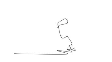 själv teckning animering av enda linje dra tillbaka se av professionell kvinna is hockey spelare är skridskoåkning. representerar rörlighet, kraft, och graciös rörelse. kontinuerlig linje dra. full längd animerad video
