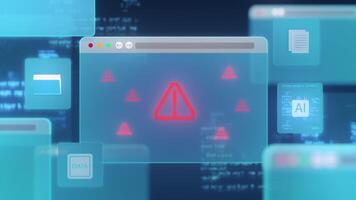 Cybersäkerhet varna begrepp som visar systemet varning symboler i browser fönster gränssnitt, representerar dataintrång hot, data överträdelser, och internet säkerhet frågor i digital miljöer. video