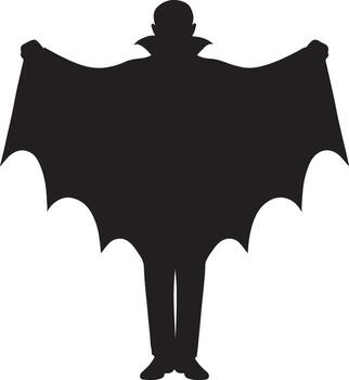 Dramatic silhouette of a gothic vampire in a flowing cape with arms outstretched in a mysterious pose isolated on white background vector