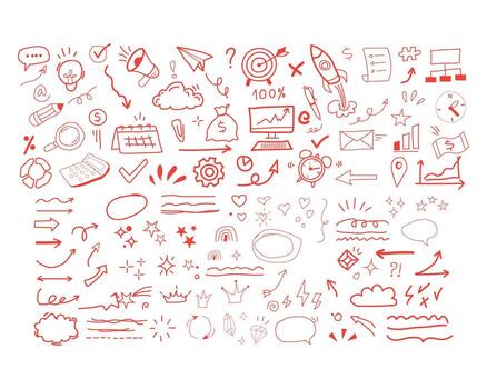Collection of hand-drawn doodle icons and symbols for visual communication and design projects vector