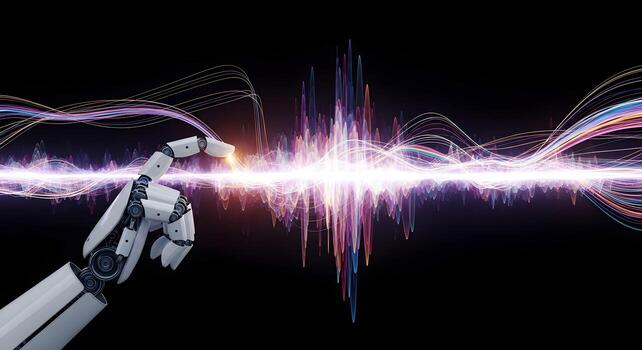 A robotic artist creating a vibrant, abstract digital painting with streams of light, a powerful metaphor for , machine creativity, artificial artistry, and the intersection of technology and art. photo