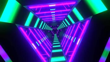 lila och turkos neon cyber triangel- sci-fi tunnel bakgrund vj slinga i 4k video