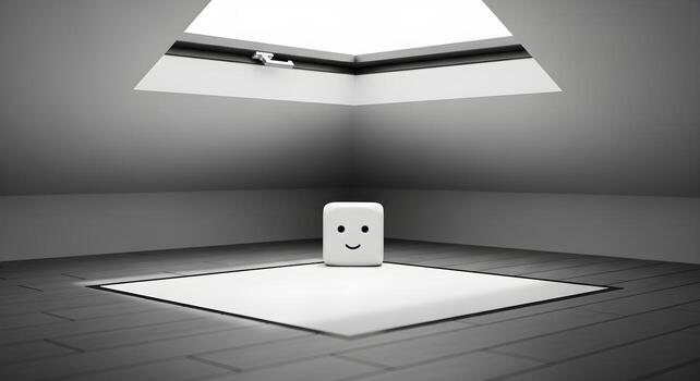 Stretching concept timer cube in a calm loft with skylight, natural lighting, deep focus for sharp textures and crisp edges photo