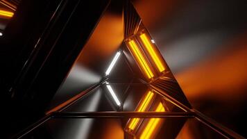 vit och orange Blixt spegel triangel- tunnel bakgrund vj slinga i 4k video