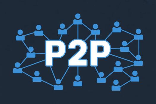 Peer-to-peer network connection Decentralized system of individuals connecting and sharing resources in a digital environment Shows a visual representation of P2P technology and it photo