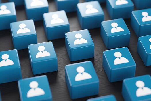 Blue Cubes Representing People Arranged in a Grid Pattern on Dark Surface Teamwork, Collaboration, and Networking Concept photo