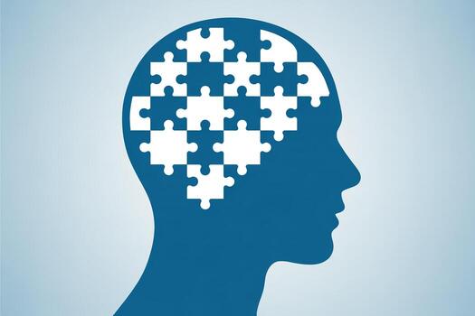 Human head silhouette with a puzzle inside, representing problem-solving and mental processes Concept of intelligence, thinking, and cognitive functio photo