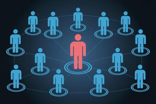 Leader connecting with a team, network, community, and global collaboration in a digital workspace photo