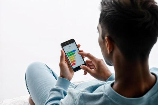 A man in pajamas is using his phone photo