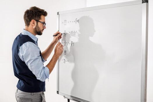 A man is writing on a whiteboard photo