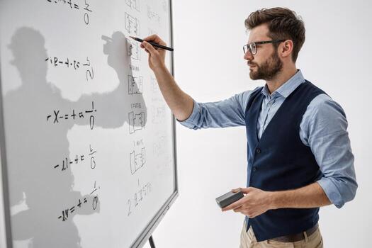 Educator explaining mathematical concepts in a classroom setting during a lesson photo