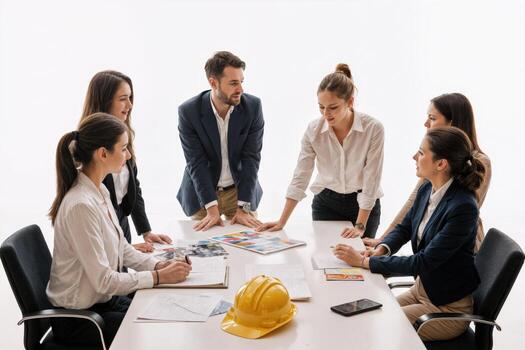 A group of people in business attire sitting around a table photo