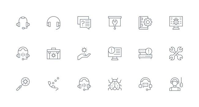 técnico apoyo incluso 18 mínimo línea ilustraciones equilibrado icono conjunto para funcional diseño vector