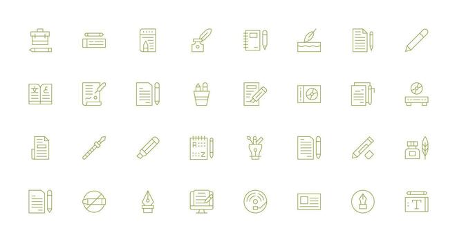 Writing Design Icons featuring 32 in Thin Line Style Digital Icon Collection vector