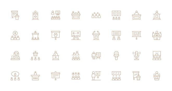conferencia conjunto con 32 Delgado línea íconos profesional icono conjunto vector