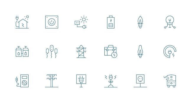 Electricity Visual Pack containing 18 Minimal Line Icons High-Resolution Icons for Any Platform vector