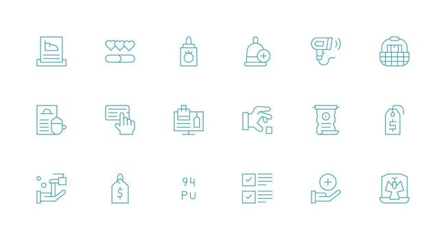 Item Set with 18 Minimal Line Icons Minimal Icon Set for Interface Projects vector