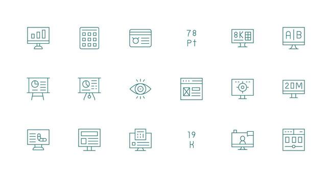 18 Minimal Line Icons for Data Display Graphics Clean Icon Pack vector