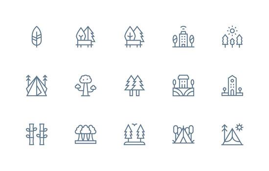 Trees Design Icons featuring 15 in Regular Line Style Theme-Based Icon Pack vector