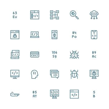 25 medio carrera contorno estilo íconos desde código colección bien estructurado íconos para creativo utilizar vector