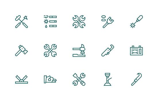 15 Regular Line Style Icons from Wrench Collection Digital Icon Collection vector