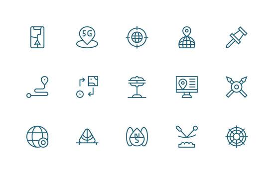 Positioning Icon Collection with 15 Regular Line Designs Dashboard Icon Series vector