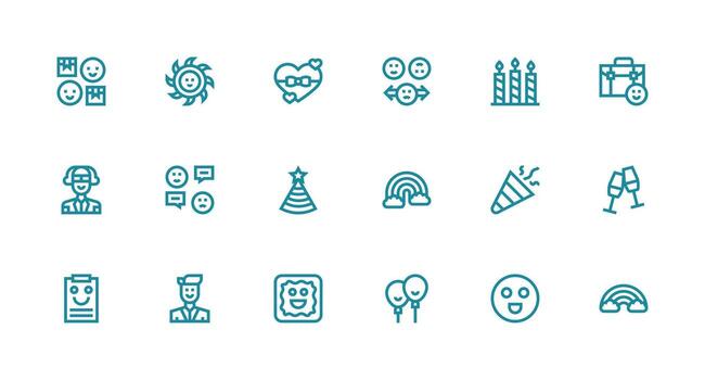Happy Set with 18 Strong Stroke Line Icons Complete Icon Bundle for Web Design vector
