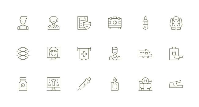 cuidado de la salud diseño íconos presentando 18 en mínimo línea estilo limpiar icono colección para web utilizar vector
