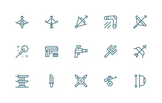 15 Icons for Weapon in Regular Line Format Neat Icon Set vector