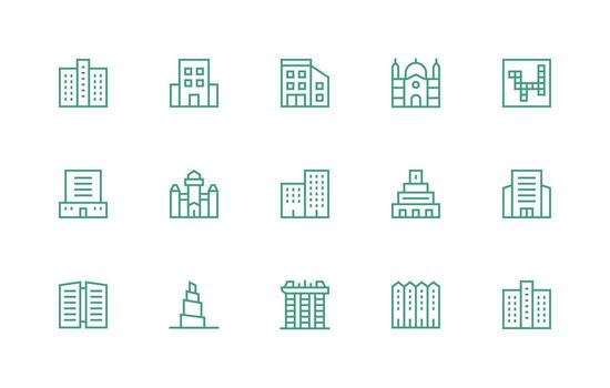 regular línea estilo de varios pisos íconos con 15 vectores estilo icono conjunto