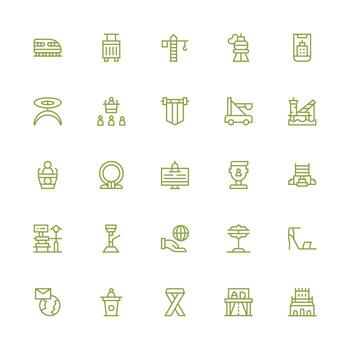 25 plataforma íconos en medio carrera contorno estético claro y conciso icono conjunto colección vector