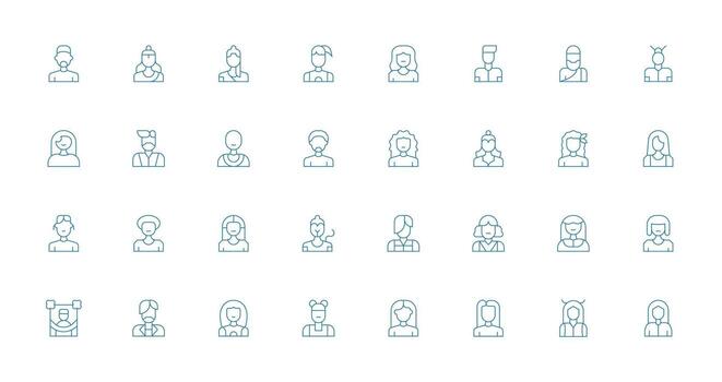 Delgado línea íconos desde usuario icono conjunto con 32 vectores escalable íconos para todas temas