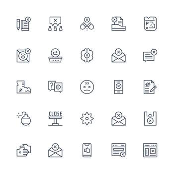 Cancel Icon Set with 25 Medium Stroke Outline Graphics Sharp Icons for Presentations vector