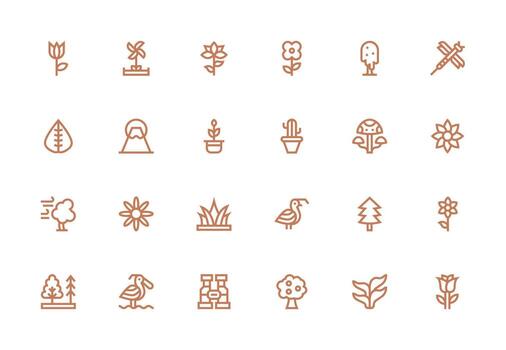 Nature Icon Icon Set with 24 Thick Line Line Graphics Simple Icons for Interface and Wireframes vector