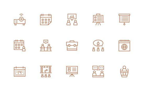 Meeting featuring 15 Icons in Regular Line Design Reliable Icons for All Interfaces vector