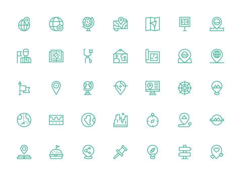 regular limpiar línea íconos desde mapa conjunto con 35 vectores núcleo icono colección para diario Tareas