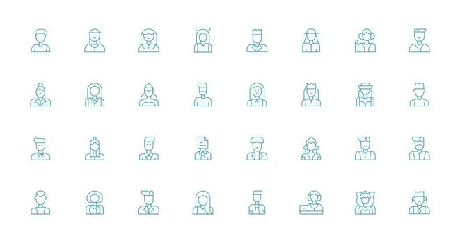 gerente icono colección con 32 Delgado línea diseños núcleo icono colección para diario Tareas vector