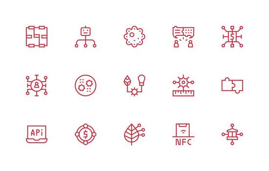 Integration Visual Pack containing 15 Regular Line Icons Clean Icon Collection for Web Use vector