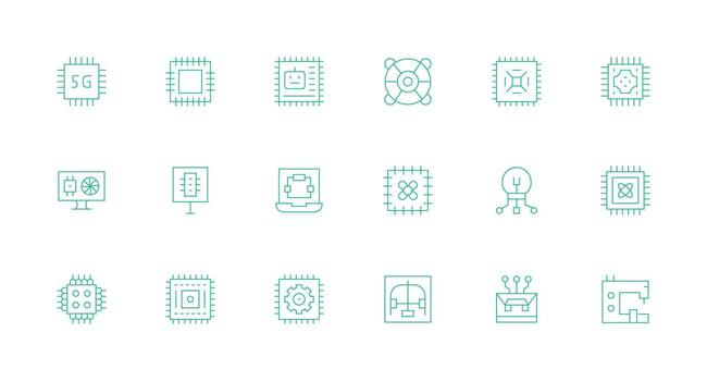 Processor Design Icons featuring 18 in Minimal Line Style Standard Icon Pack vector
