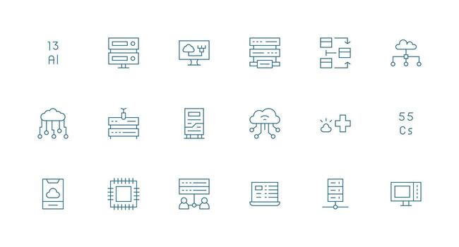 Computing Visual Pack containing 18 Minimal Line Icons Minimal Icon Pack vector