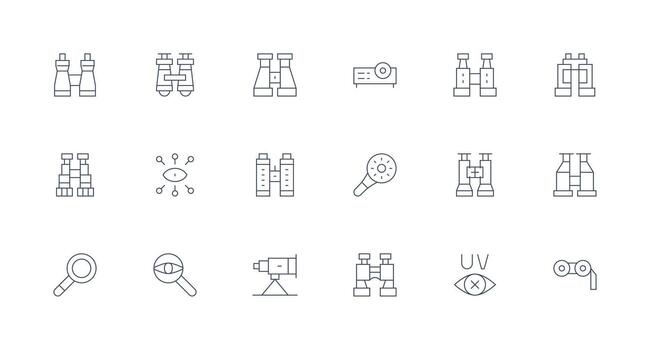 Optical Icon Collection with 18 Minimal Line Designs UI Icon Set vector