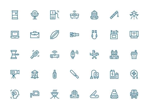 portátil icono conjunto con 35 regular limpiar línea gráficos básico icono serie vector