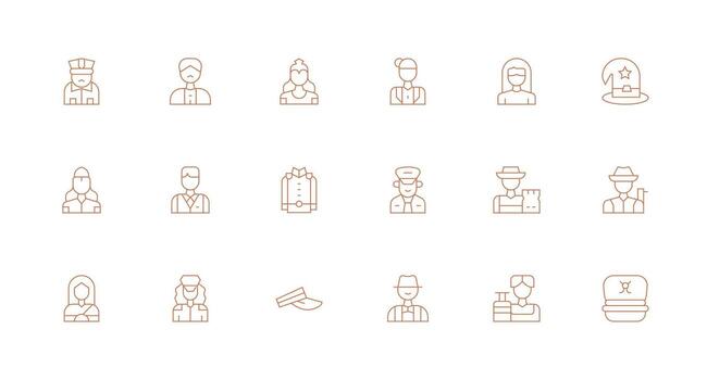 18 Officer Icons in Minimal Line Aesthetic Simple Icons for Interface and Wireframes vector