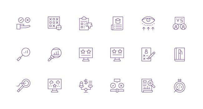 Evaluation Design Icons featuring 18 in Minimal Line Style Light Icon Series vector
