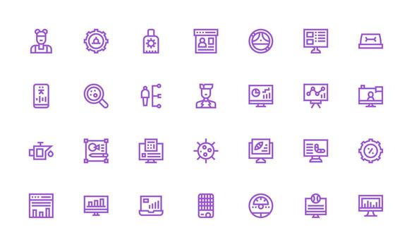 Dashboard Icon Set with 28 Bold Line Graphics Functional Icon Series vector